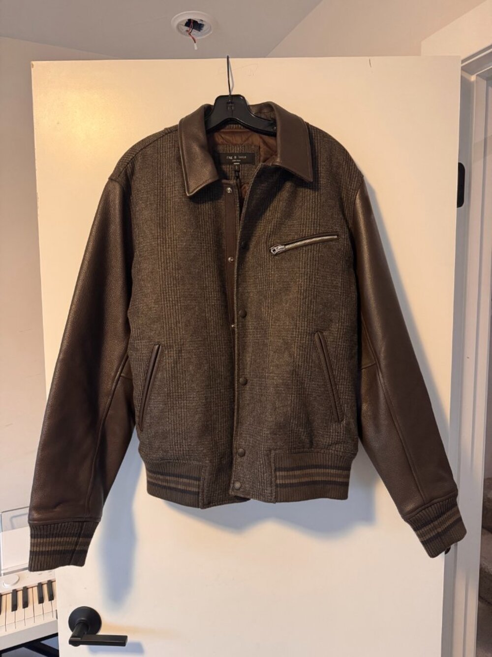 Rag & Bone Jeremy Varsity Jacket Brown Wool Leather Size L - New With Tags